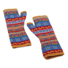 Load image into Gallery viewer, Patterned 100% Baby Alpaca Fingerless Mitts Knitted in Peru - Andean Delight | NOVICA
