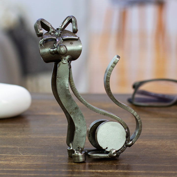 Eco-Friedly Cat-Themed Upcycled Metal Sculpture from Mexico - Little Feline | NOVICA