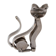 Load image into Gallery viewer, Eco-Friedly Cat-Themed Upcycled Metal Sculpture from Mexico - Little Feline | NOVICA
