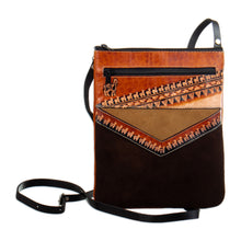 Load image into Gallery viewer, Handcrafted Leather-Accented Suede Sling with Llama Motifs - Andean Procession | NOVICA
