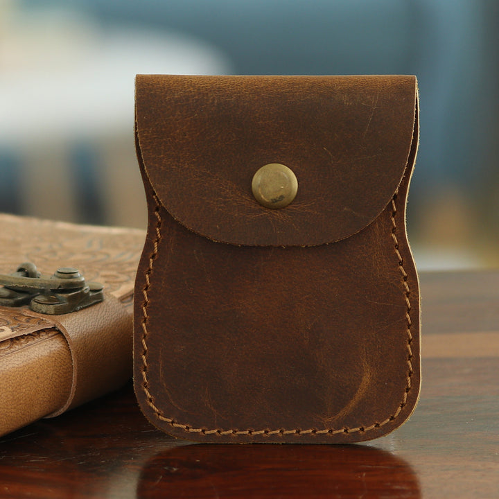 Handcrafted Brown Leather Coin Purse with Brass Snap Closure - Cute Tresure | NOVICA