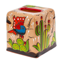 Load image into Gallery viewer, Cactus-Themed Handcrafted Talavera Ceramic Tissue Box Cover - Cactus Convenience | NOVICA
