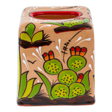 Load image into Gallery viewer, Cactus-Themed Handcrafted Talavera Ceramic Tissue Box Cover - Cactus Convenience | NOVICA
