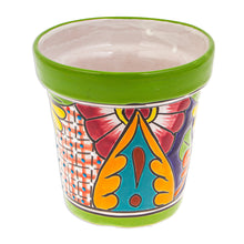 Load image into Gallery viewer, Talavera Kiwi Ceramic Flower Pot with Hacienda-Themed Motifs - Kiwi Elysium | NOVICA
