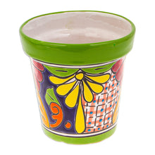 Load image into Gallery viewer, Talavera Kiwi Ceramic Flower Pot with Hacienda-Themed Motifs - Kiwi Elysium | NOVICA
