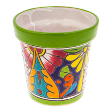 Load image into Gallery viewer, Talavera Kiwi Ceramic Flower Pot with Hacienda-Themed Motifs - Kiwi Elysium | NOVICA
