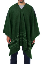 Load image into Gallery viewer, Alpaca Blend Poncho in Green with V-Neck Made in Peru - Green Nazca | NOVICA
