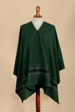 Load image into Gallery viewer, Alpaca Blend Poncho in Green with V-Neck Made in Peru - Green Nazca | NOVICA
