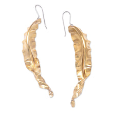 Load image into Gallery viewer, Leafy-Themed Brass Dangle Earrings in a High Polish Finish - Summer Foliage | NOVICA
