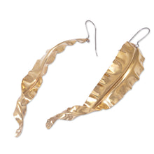 Load image into Gallery viewer, Leafy-Themed Brass Dangle Earrings in a High Polish Finish - Summer Foliage | NOVICA
