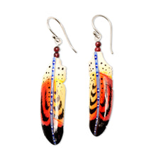 Load image into Gallery viewer, Handcrafted Red Feather Dangle Earrings with Garnet Beads - Courage Feathers | NOVICA
