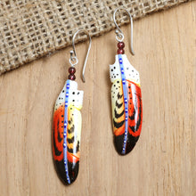 Load image into Gallery viewer, Handcrafted Red Feather Dangle Earrings with Garnet Beads - Courage Feathers | NOVICA
