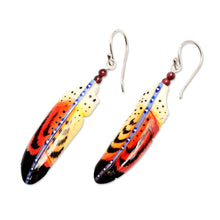 Load image into Gallery viewer, Handcrafted Red Feather Dangle Earrings with Garnet Beads - Courage Feathers | NOVICA
