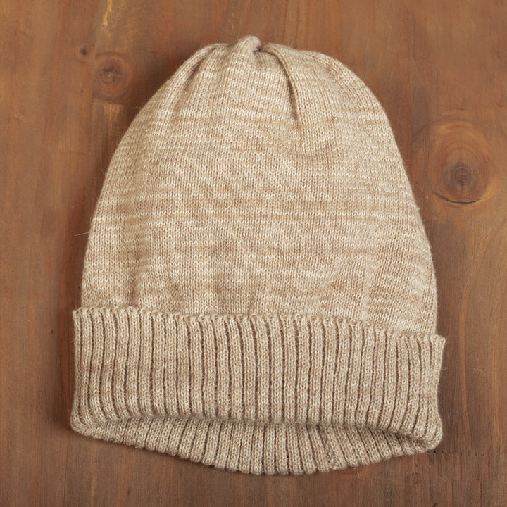 Baby Alpaca Blend and Copper Fiber Hat in Natural Beige Hue - Wintry Beige | NOVICA