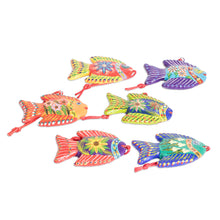 Load image into Gallery viewer, Set of 6 Fish-Themed Hand-Painted Colorful Ceramic Ornaments - Marine Celebration | NOVICA
