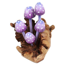 Load image into Gallery viewer, Purple Hand-Painted Jempinis and Benalu Wood Sculpture - Wood Fantasy | NOVICA
