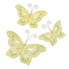 Load image into Gallery viewer, Set of 3 Green Iron and Plastic Beaded Wall Art Butterflies - Green Fairytale | NOVICA
