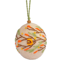 Load image into Gallery viewer, Handcrafted Floral Embroidered Wool Felt Ornament in Ivory - Armenia&#39;s Blossoming | NOVICA
