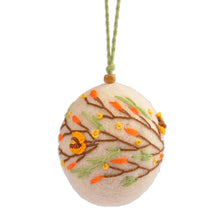 Load image into Gallery viewer, Handcrafted Floral Embroidered Wool Felt Ornament in Ivory - Armenia&#39;s Blossoming | NOVICA
