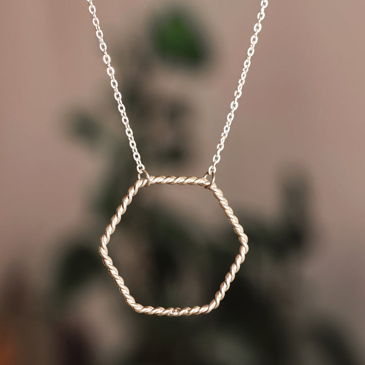 Sterling Silver Hexagon-Shaped Pendant Necklace from Armenia - Yerevan's Hexagon | NOVICA