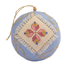 Load image into Gallery viewer, Blue Wool Felt Ornament with Embroidered Floral Textile - Svaz Bouquet | NOVICA
