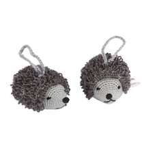 Load image into Gallery viewer, Pair of Grey Acrylic Hedgehog Ornaments Crocheted by Hand - Spiky Celebration | NOVICA
