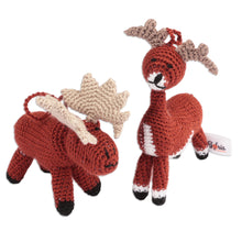 Load image into Gallery viewer, Set of 2 Deer and Moose Acrylic Ornaments Crocheted by Hand - Holidays from the Conifers | NOVICA
