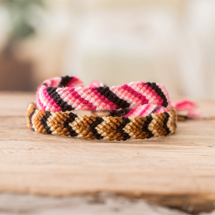 Colorful Pair of Macrame Friendship Bracelets from Guatemala - Lovely Bond | NOVICA