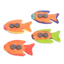 Load image into Gallery viewer, Set of 4 Fish-Themed Hand-Painted Colorful Ceramic Magnets - Marine Festival | NOVICA

