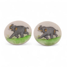 Load image into Gallery viewer, Set of 2 Hand-Painted Elephant-Themed Soapstone Coasters - Marching Elephant | NOVICA
