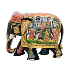 Load image into Gallery viewer, Hand-Painted Traditional Black Elephant Sculpture from India - King&#39;s Procession | NOVICA
