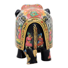 Load image into Gallery viewer, Hand-Painted Traditional Black Elephant Sculpture from India - King&#39;s Procession | NOVICA
