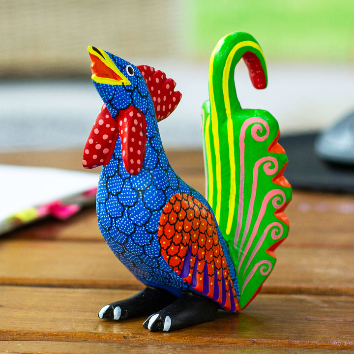 Wood Rooster Alebrije Figurine Carved and Painted by Hand - Imposing Rooster | NOVICA