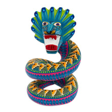 Load image into Gallery viewer, Hand-Painted Wood Alebrije Quetzalcoatl Serpent Figurine - Majestic Quetzalcoatl | NOVICA
