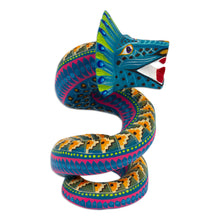 Load image into Gallery viewer, Hand-Painted Wood Alebrije Quetzalcoatl Serpent Figurine - Majestic Quetzalcoatl | NOVICA
