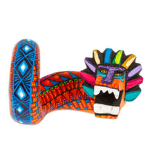 Load image into Gallery viewer, Painted Orange and Blue Quetzalcoatl Copal Wood Figurine - Orange Quetzalcoatl Spirit | NOVICA

