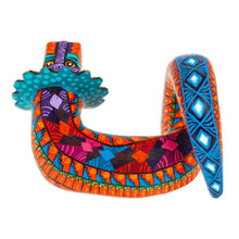 Load image into Gallery viewer, Painted Orange and Blue Quetzalcoatl Copal Wood Figurine - Orange Quetzalcoatl Spirit | NOVICA
