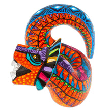 Load image into Gallery viewer, Painted Orange and Blue Quetzalcoatl Copal Wood Figurine - Orange Quetzalcoatl Spirit | NOVICA
