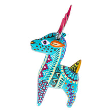 Load image into Gallery viewer, Copal Wood Alebrije Deer Figurine Painted in Turquoise Hues - Charming Turquoise Deer | NOVICA
