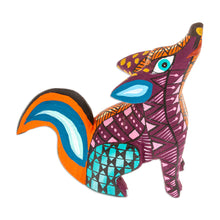Load image into Gallery viewer, Copal Wood Alebrije Coyote Figurine Hand-Painted in Purple - Fantasy Coyote | NOVICA

