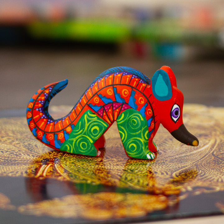 Painted Alebrije Copal Wood Figurine of Orange Armadillo - Mexico's Orange Guardian | NOVICA