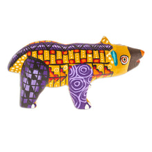 Load image into Gallery viewer, Handmade Geometric Yellow Copal Wood Bear Alebrije Figurine - The Noble Master in Yellow | NOVICA
