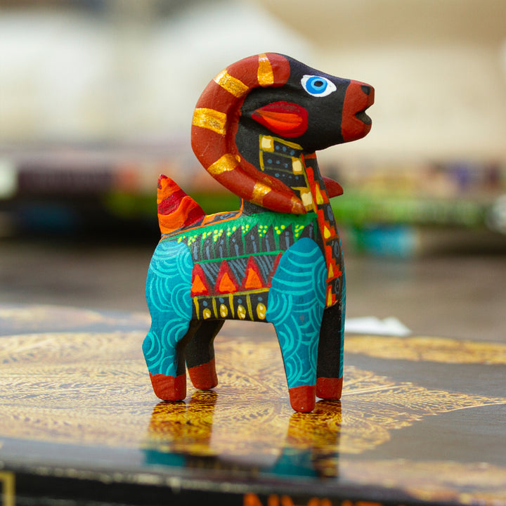 Copal Wood Alebrije Sheep Figurine Hand-Painted in Turquoise - Glorious Sheep | NOVICA