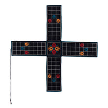 Load image into Gallery viewer, Embroidered Black Cotton Chopad Game with Classic Details - India&#39;s Night Challenge | NOVICA
