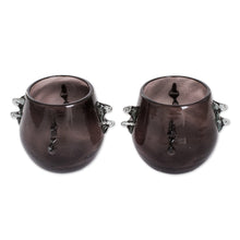Load image into Gallery viewer, Pair of Handblown Rocks Glasses in Black - Shadow Shot | NOVICA
