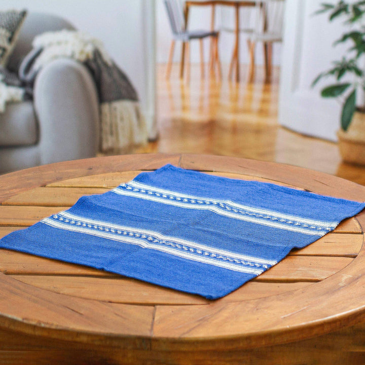 Blue & White Hand-Woven Zapotec Cotton Placemat from Mexico - Magical Blue | NOVICA