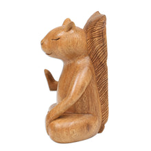 Load image into Gallery viewer, Hand-Carved Wood Sculpture of Meditating Squirrel from Bali - Blessing Squirrel | NOVICA
