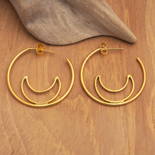 Load image into Gallery viewer, Gold-Plated Moon-Themed Half-Hoop Earrings from Indonesia - Through the Moon | NOVICA
