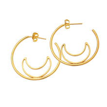 Load image into Gallery viewer, Gold-Plated Moon-Themed Half-Hoop Earrings from Indonesia - Through the Moon | NOVICA
