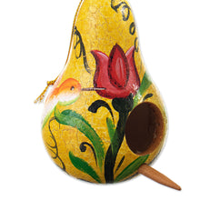 Load image into Gallery viewer, Set of Two Floral Yellow and Blue Dried Gourd Ornaments - Summer Homes | NOVICA
